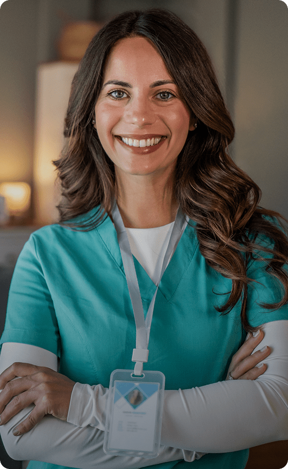 Healthcare professional with ID badge