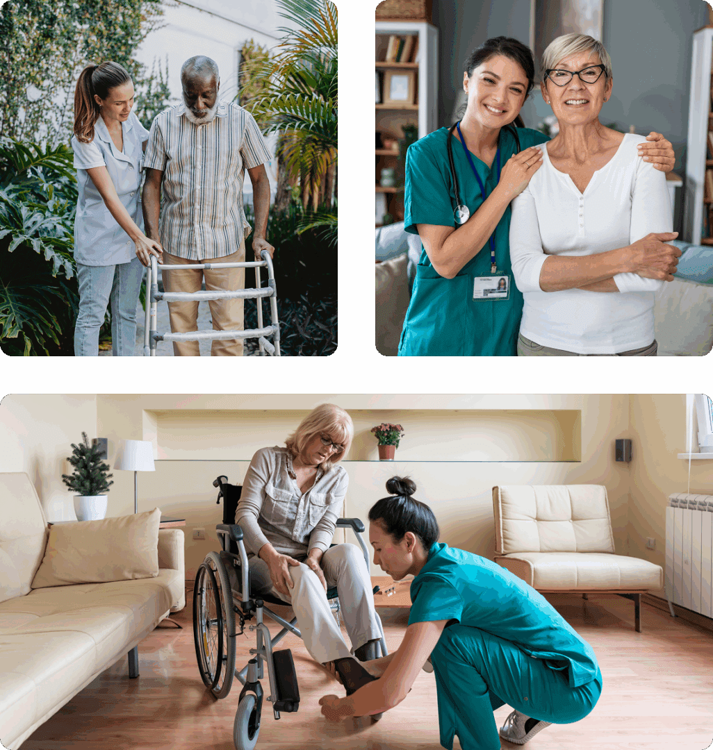 Nurse hugging elderly woman indoors